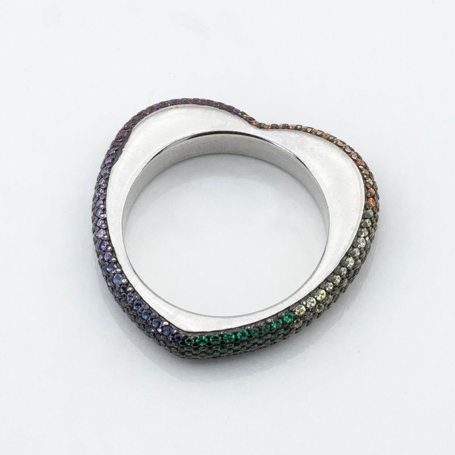 Срібний перстень у формі серця Сердечко з різнокольоровими фіанітами K111766, 16 розмір
