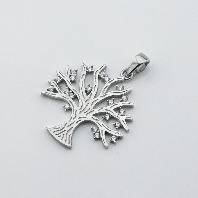 Срібна підвіска Дерево життя з білими фіанітами p13976, Білий