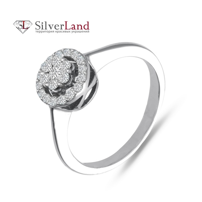 Кольцо с бриллиантами в виде цветка из белого золота Арт. 710077_w, Белый