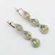 Золоті сережки-підвіски Три краплі з зеленим хризолітом і фіанітами 12908chr