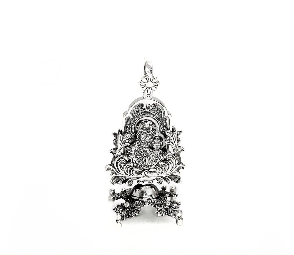 Ладанка на подставке Божья Матерь Казанская из серебра 925 с чернением 1017-IDE