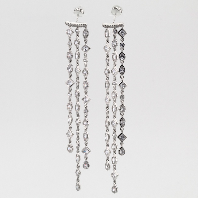 Срібні сережки довгі з фіанітами C121303