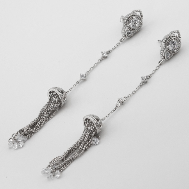 Серебряные серьги цепочки Кисточки с фианитами c121519
