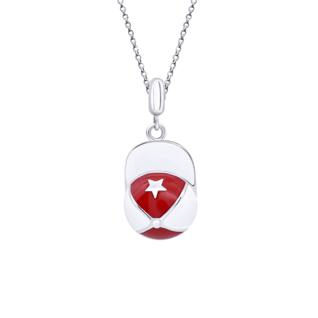 Детский серебряный кулон Кепка Бело-Красный с эмалью (10х15) Арт. 5556uuk-1