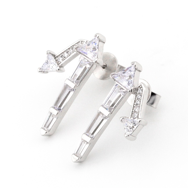 Срібні сережки-пусети гвоздики "Стріли" з фіанітами C121144, Білий