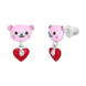Дитячі сережки-пусети Ведмежатко з серцем із рожевою, червоною емаллю та фіанітами 2195827006410501, Рожевий|Червоний, UmaUmi Pets