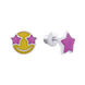 Дитячі срібні сережки пусети сережки Ти superSTAR (зірочка, смайлик) жовто-рожеві з емаллю 2105724006260501, Жовтий|Рожевий, UmaUmi Lumi Smiles