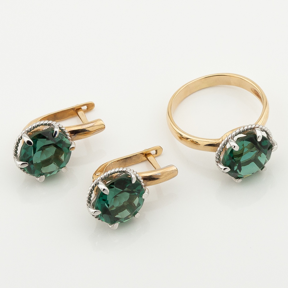 Золоті сережки Гурток з синт. зеленим кварцом класичні 121016qn, Зелений