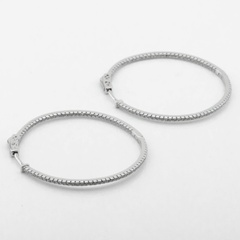 Серебряные серьги-кольца (конго) тонкие Дорожки с белыми фианитами (D: 3,8 см) c121583, Белый