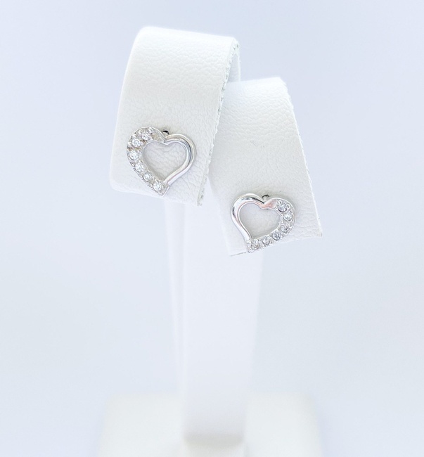 Срібні сережки-гвоздики (пусети) Серце наскрізне з білими фіанітами 923235-Н, Білий