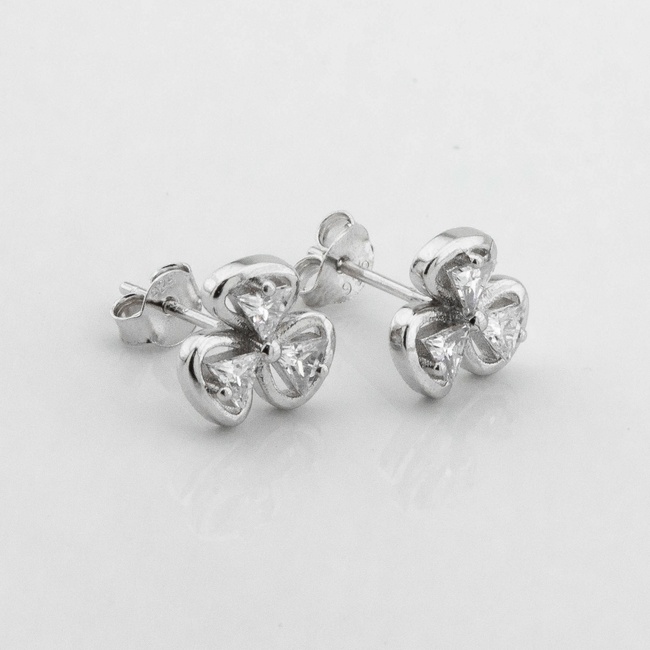 Срібні сережки-пусети (гвоздики) Квіти білі з фіанітами c121695, Білий
