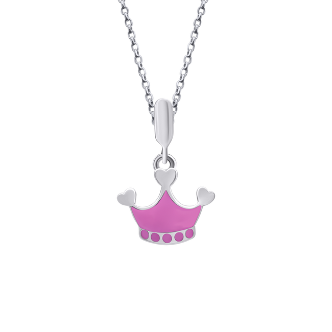 Серебряный кулон Корона розовая с эмалью (детский) 3195557006110501, Без цепочки, Розовый, UmaUmi Symbols