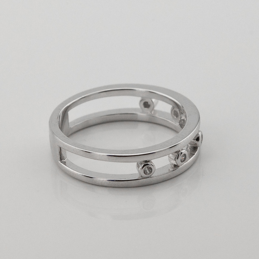 Срібний перстень подвійний з білими фіанітами k111601, 16 розмір