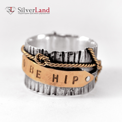 Кольцо из серебра с золотыми элементами "EJ Bermuda sloop" текстуры дерева Арт. 1059/EJ