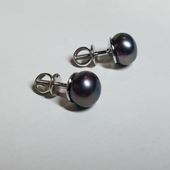 Срібні сережки пусети закрутки Перлини чорні (6 мм.) 923093-b-H
