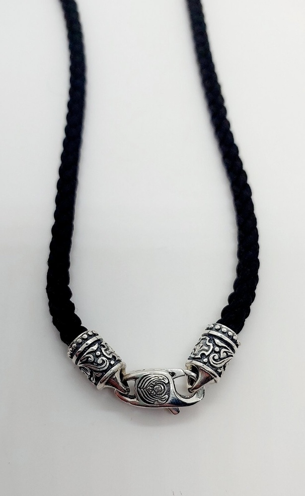 Ювелирный черный Жгут из нити лавсан с серебряной застежкой (5 мм) 4023-IDE 45 см