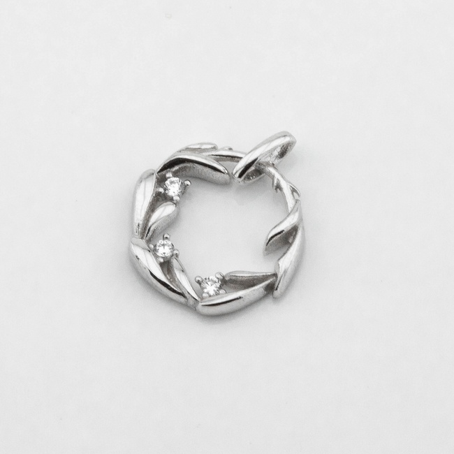 Серебряная подвеска круглая Веточка с белыми фианитами p13907, Белый