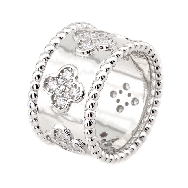 Серебряное кольцо широкое Клевер белый с фианитами K11925, 16 размер