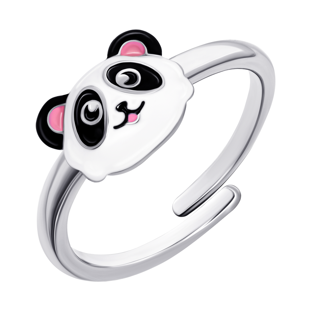 Детское кольцо Панда с бело-черной и розовой эмалью 1195820006021701, Белый|Черный, UmaUmi Pets