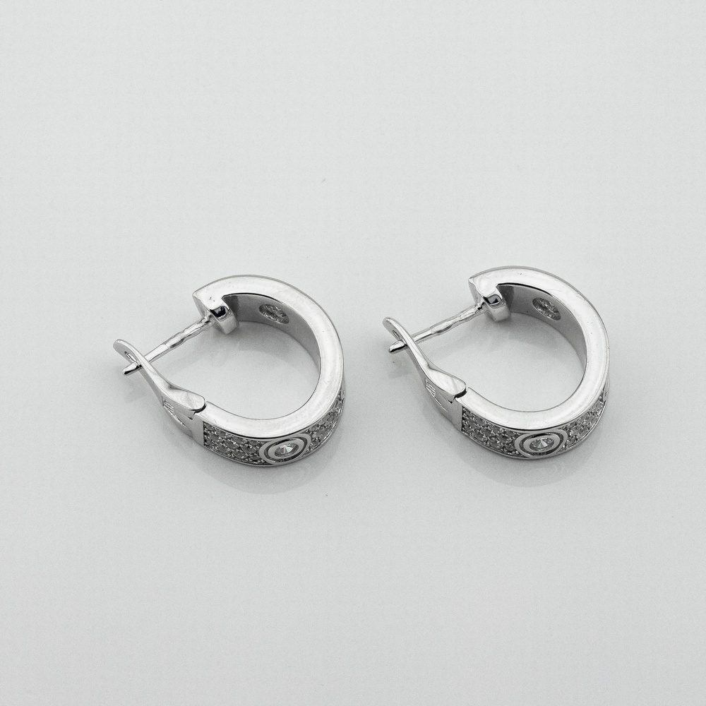 Срібні сережки-кільця з білими фіанітами (маленькі) C121294