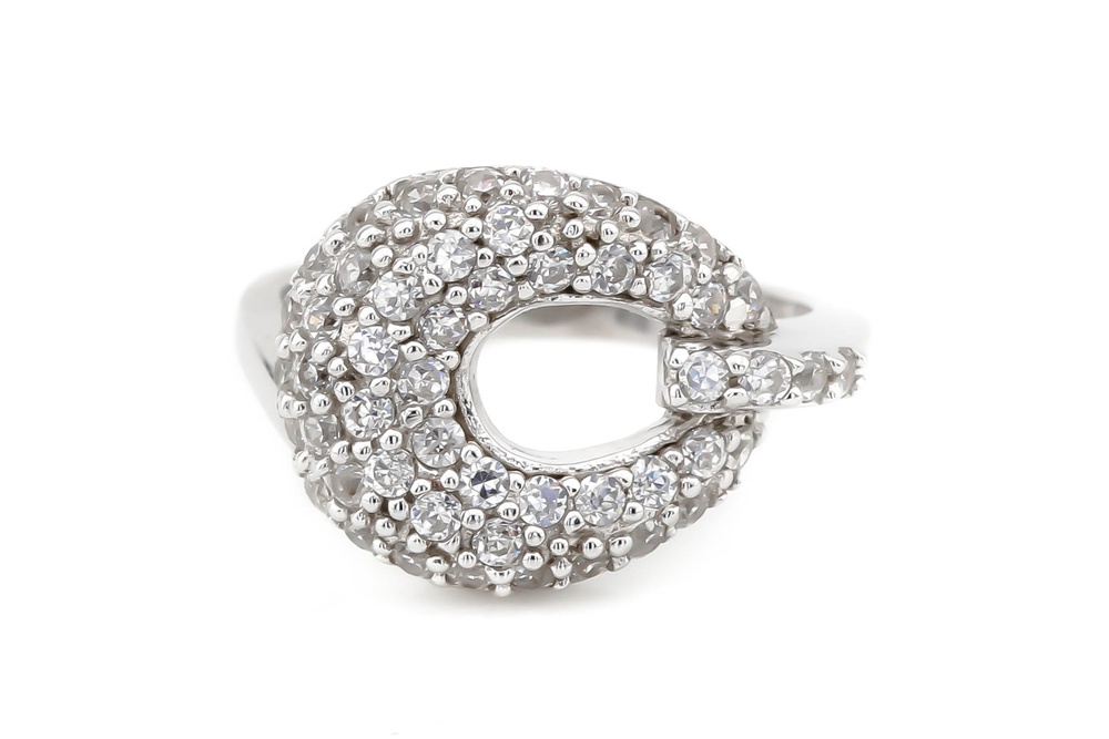 Серебряное кольцо "Пряжка" каплевидной формы с белыми фианитами СК11116, 17 размер