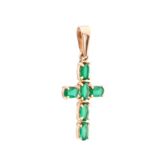 Золотой кулон-крестик с зеленым агатом 13704-2, Зеленый