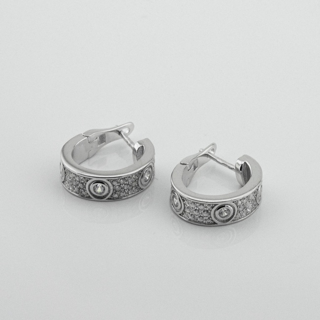 Срібні сережки-кільця з білими фіанітами (маленькі) C121294