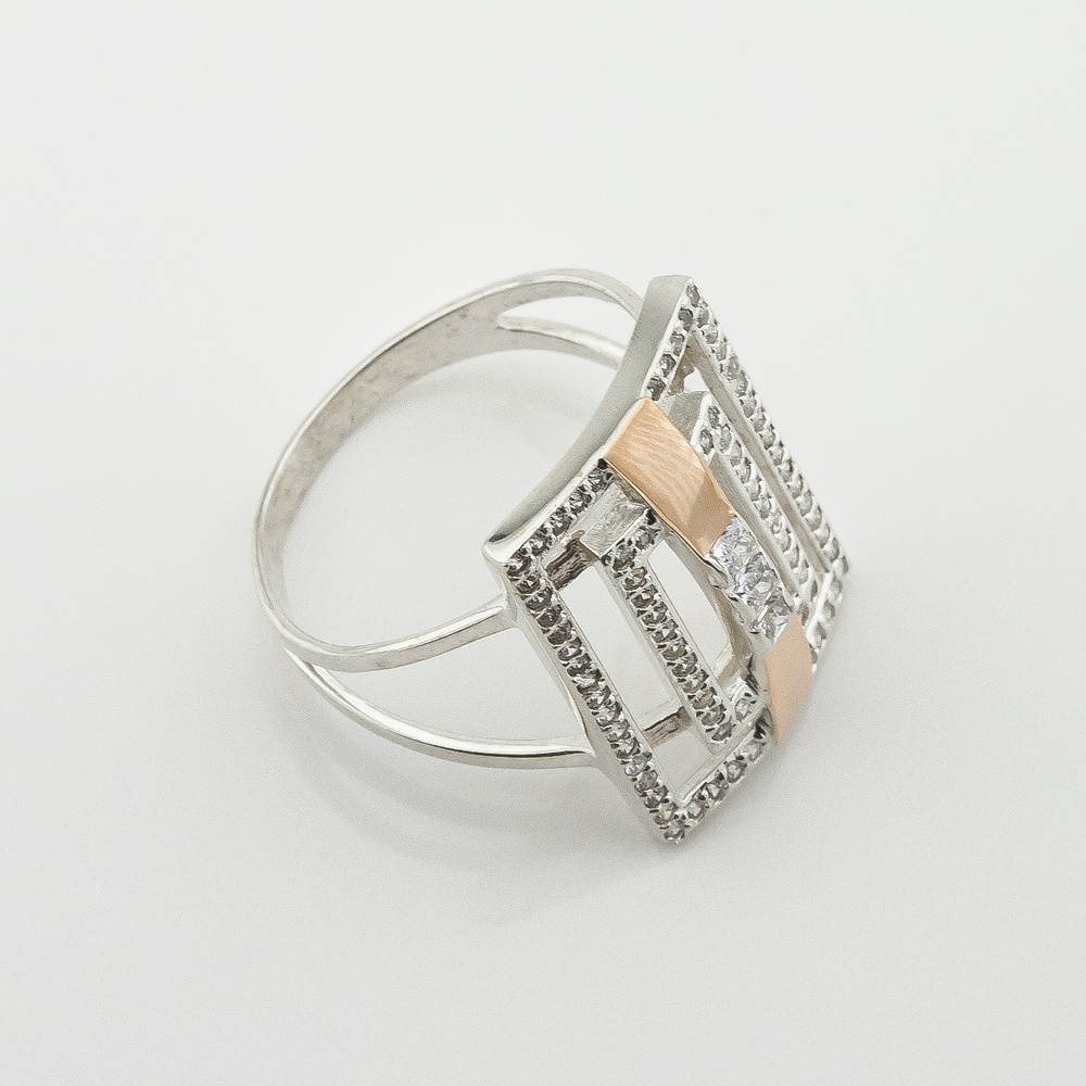 Серебряное кольцо с фианитами с золотыми накладками к496ф, 18 размер