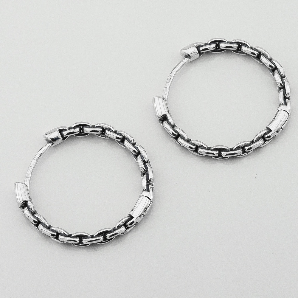 Срібні сережки-кільця Ланцюг без каменів c121881
