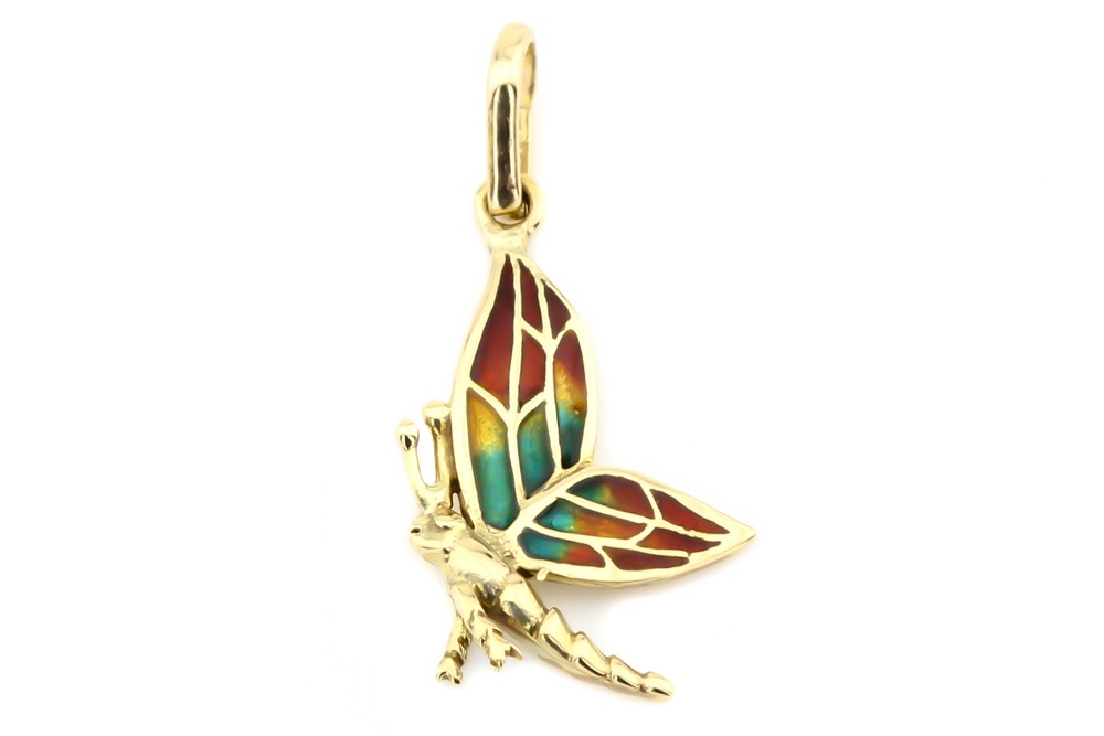 Золота підвіска з емаллю Метелик КР13396, Різнокольоровий