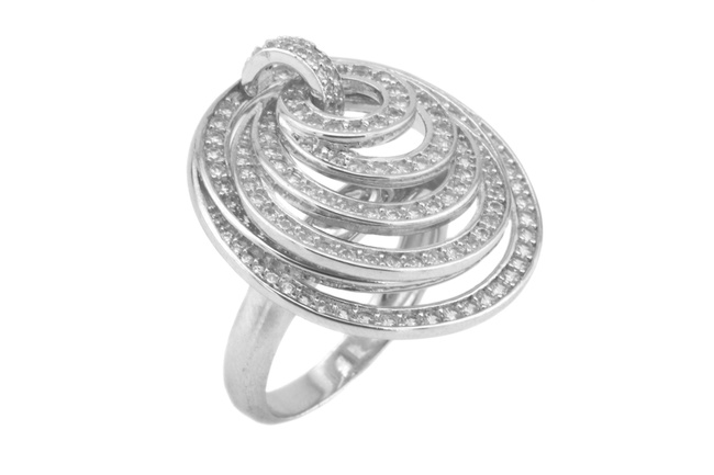 Срібний перстень Орбіта з фіанітами доріжкою СК11074, 18,5 розмір, 18-5, Білий