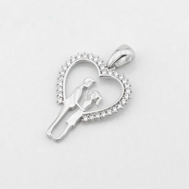 Срібна підвіска Любов з фіанітами (чоловік, жінка, серце) p13911, Білий