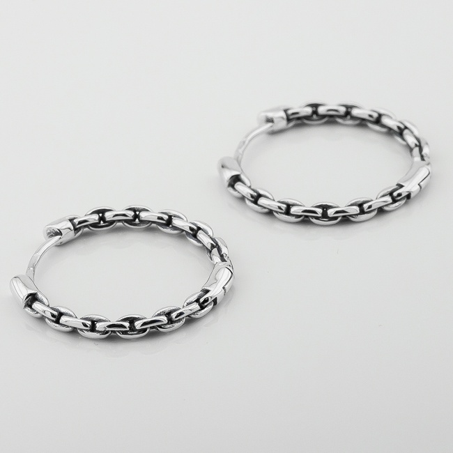 Серебряные серьги-кольца Цепь без камней c121881