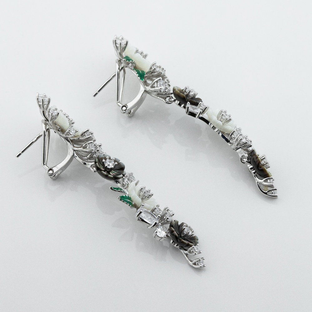 Срібні сережки довгі підвіски Квіти c121779