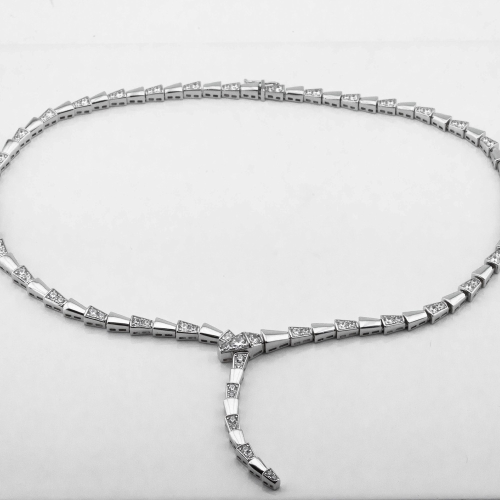 Срібне кольє-краватка Змія з білими фіанітами ko14598