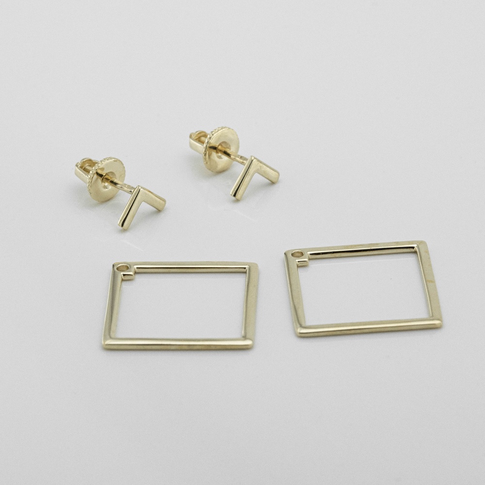 Сережки-джекети з жовтого золота Геометрія 121088-3