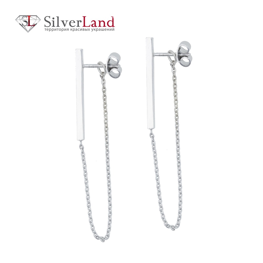 Срібні сережки "Палички" з ланцюжком довгі Арт. msp208