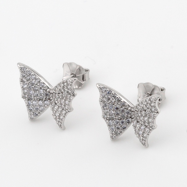 Срібні сережки пусети Метелики з білими фіанітами C121345, Білий