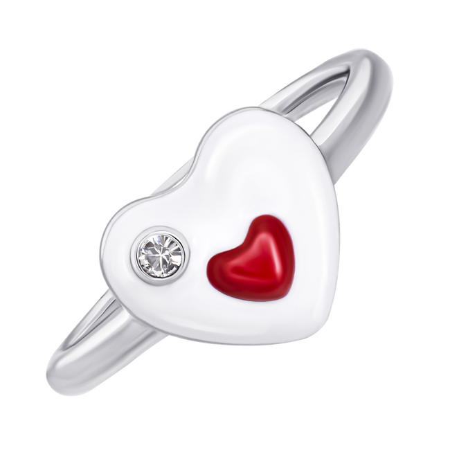 Детское кольцо Сердце в сердце с бело-красной эмалью и фианитом 1195569006211701, Белый|Красный, UmaUmi Symbols