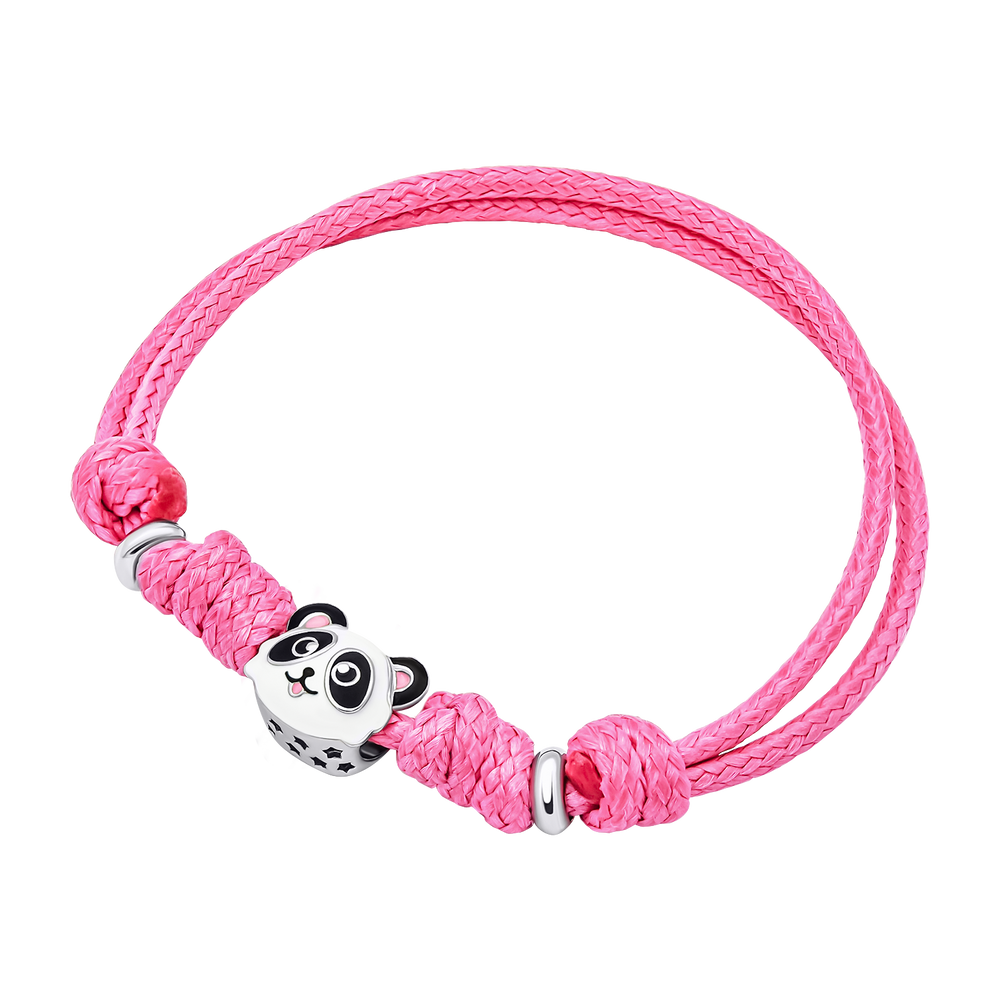 Детский браслет на шнурку Панда с бело-черной и розовой эмалью розовый 4195820056020411, Розовый, Белый|Черный, UmaUmi Pets