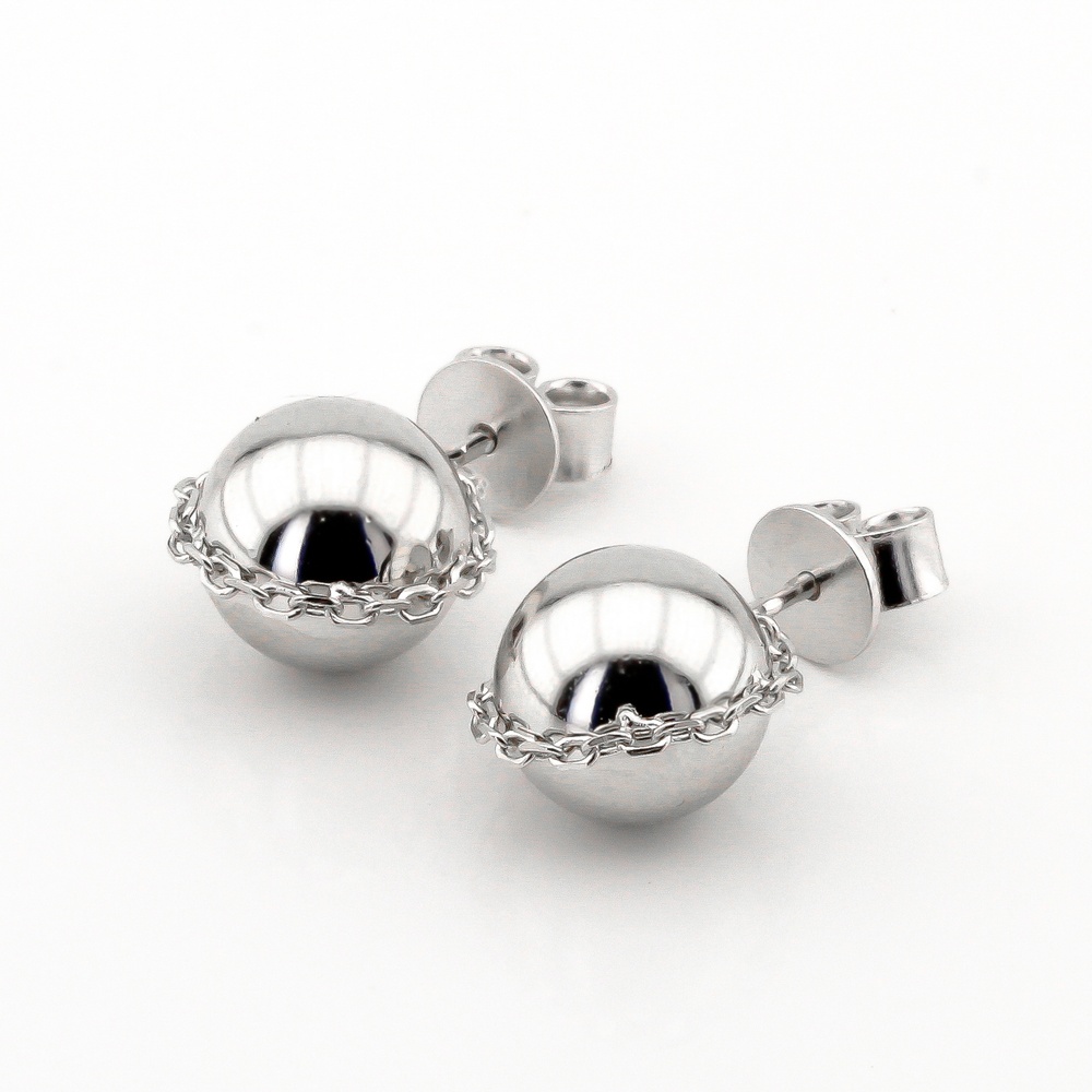 Срібні сережки-пусети з кулькою та ланцюжком C121309