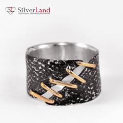 Авторское кольцо из серебра "EJ Stitch" с имитацией зашитых нитей из золота Арт. 1063/EJ