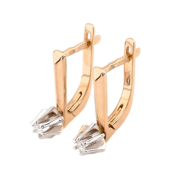 Золоті сережки класичні з діамантами з англійським замком KP17370, Білий