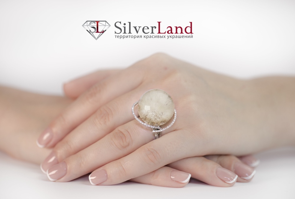 Кольцо из белого золота с бриллиантами и одуванчиком 585 пробы Арт. YZ719, Белый