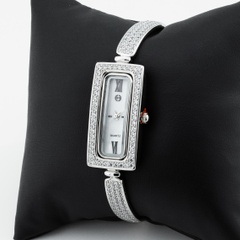 Срібний годинник жіночий прямокутний з білими фіанітами watch020, Білий