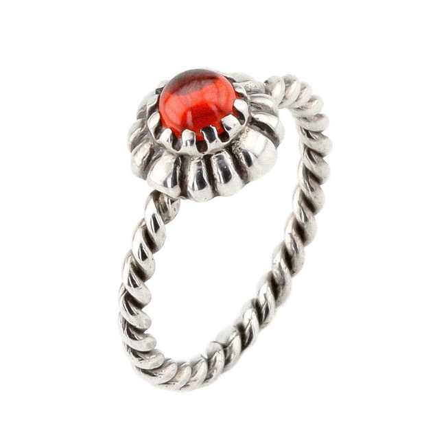 Серебрянное кольцо шариками с красным фианитом с чернением 11002п, 17 размер, 17, Красный