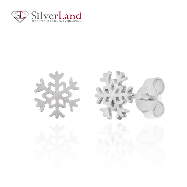Срібні сережки-пусети (гвоздики) "Сніжинки" без вставок Арт. Msp309