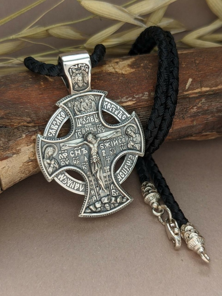 Срібний хрест натільний з молитвою "Хресту Твоєму поклоняємось, Владико..." з чорнінням ксч006-DR