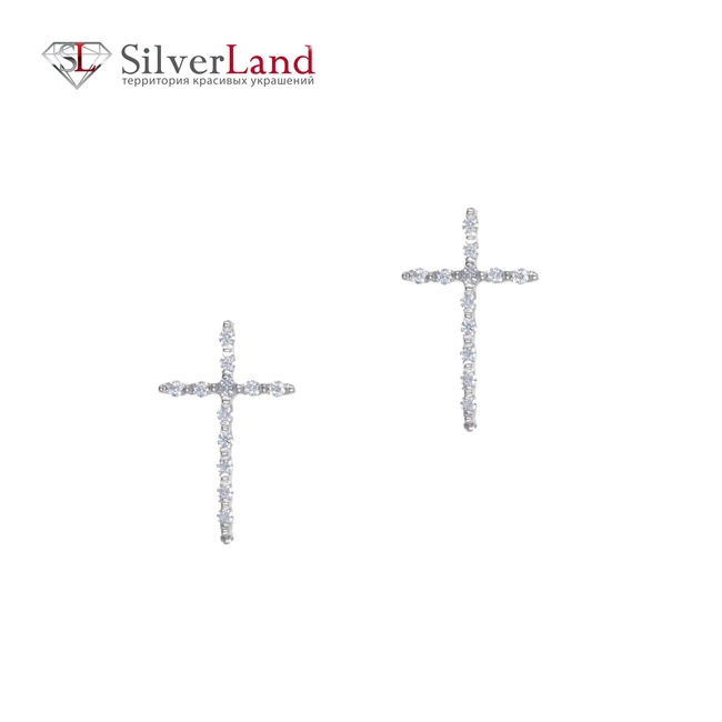 Срібні сережки-пусети "Хрестики" з білими фіанітами Арт. msp207, Білий