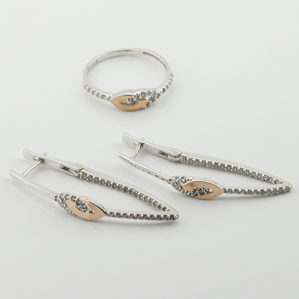 Срібні сережки висячі з фіанітами із золотими накладками с970ф